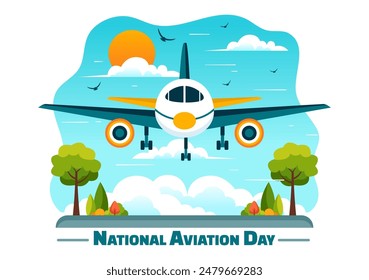 Vector Illustration for National Aviation Day featuring a Plane and Sky Blue Background to First Successful Airplane and Controlled Flight Celebration