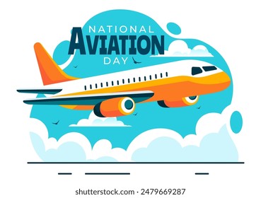 Vector Illustration for National Aviation Day featuring a Plane and Sky Blue Background to First Successful Airplane and Controlled Flight Celebration