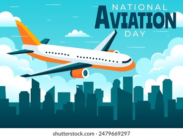 Vector Illustration for National Aviation Day featuring a Plane and Sky Blue Background to First Successful Airplane and Controlled Flight Celebration