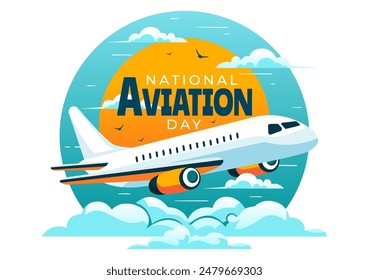 Vector Illustration for National Aviation Day featuring a Plane and Sky Blue Background to First Successful Airplane and Controlled Flight Celebration