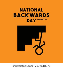 Vector Illustration of National Backwards Day. January 31. Yellow background. Eps 10.