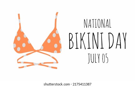 Vector illustration, National bikini day. In an orange bikini with gray circle polka dots. flat design. Could be a banner.