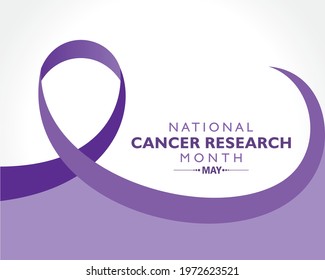 Vector Illustration Of National Cancer Research Month Observed In May. Lavender Or Violet Color Ribbon Cancer Awareness Products.