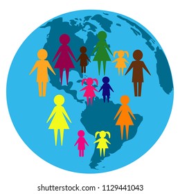 Vector illustration of national children, people on planet earth Set of international people  around the world