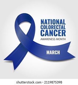 Vector illustration of National Colorectal Cancer Awareness Month. Banner with dark blue ribbon
