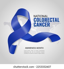 Vector illustration of National Colorectal Cancer Awareness Month. Banner with dark blue ribbon
