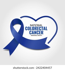 Vector illustration of National Colorectal Cancer Awareness Month. Banner with dark blue ribbon
