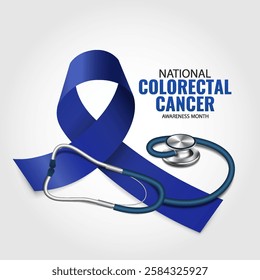 Vector illustration of National Colorectal Cancer Awareness Month. Banner with National Colorectal Cancer Awareness Ribbon.
