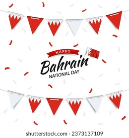 Vector Illustration of National Day Bahrain. Garland with the flag of Bahrain on a white background.
