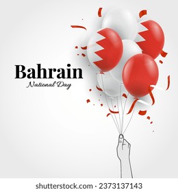 Vector Illustration of National Day Bahrain. Hand with balloons.
