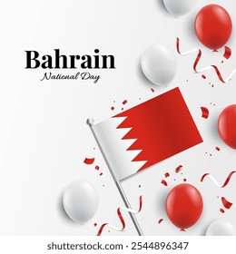 Vector Illustration of National Day Bahrain. Background with balloons, flags.
