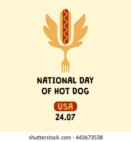 Vector illustration national day of hot dog. Fast food logo for friend celebration party.