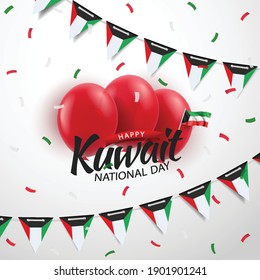 Vector Illustration of National Day Kuwait. Garland with the flag of Kuwait on a white background.
