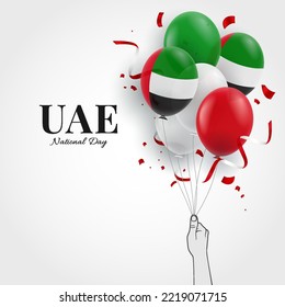 Vector Illustration of National Day United Arab Emirates. Hand with balloons.
