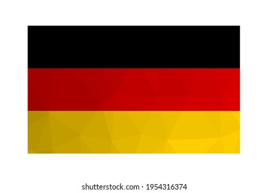 Vector illustration. National Deutsch flag with black, red, gold stripes. Official symbol of Federal Republic of Germany. Creative design in low poly style with triangular shapes. Gradient effect.