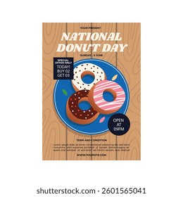 Vector illustration of national doughnut  day flyer poster template design