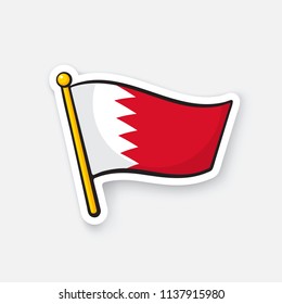 Vector illustration. National flag of Bahrain on flagstaff. Location symbol for travelers. Sticker with contour. Decoration for patches, prints for clothes, badges. Isolated on white background