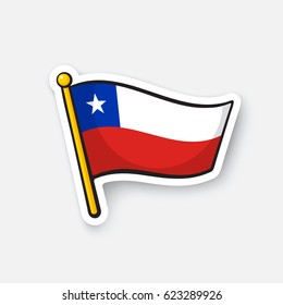 Vector illustration. National flag of Chile. Location symbol for travelers. Cartoon sticker with contour. Decoration for greeting cards, posters, patches, prints for clothes, badges, emblems