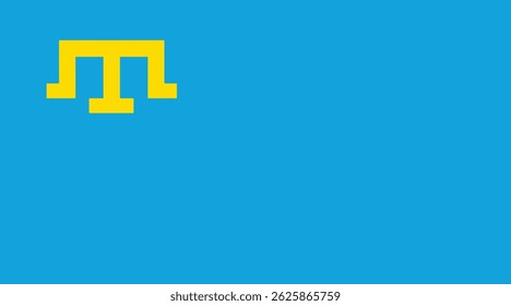 Ilustração vetorial da bandeira nacional dos tártaros da Crimeia, com um fundo azul-celeste com um símbolo amarelo "tamga" (emblema tradicional). Esta bandeira representa a identidade cultural e étnica