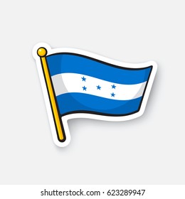 Vector illustration. National flag of Honduras. Location symbol for travelers. Cartoon sticker with contour. Decoration for greeting cards, posters, patches, prints for clothes, badges, emblems
