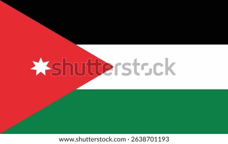Vector illustration of the national flag of Jordan, a country in the Middle East. The flag features three horizontal bands of black, white, and green and red.