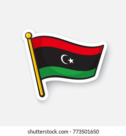 Vector illustration. National flag of Libya. Countries in Africa. Location symbol for travelers. Isolated on white background. Cartoon sticker with contour. Decoration for patches, prints