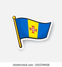 Vector illustration. National flag of Madeira. Countries in Africa. Location symbol for travelers. Isolated on white background. Cartoon sticker with contour. Decoration for patches, prints