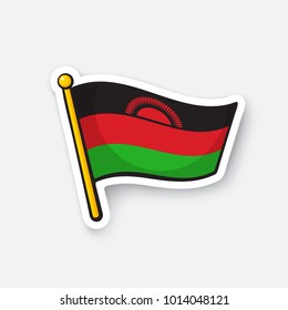 Vector illustration. National flag of Malawi. Countries in Africa. Location symbol for travelers. Isolated on white background. Cartoon sticker with contour. Decoration for patches, prints