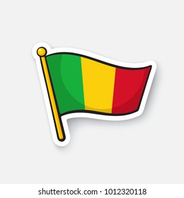 Vector illustration. National flag of Mali. Countries in Africa. Location symbol for travelers. Isolated on white background. Cartoon sticker with contour. Decoration for patches, prints