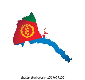 Vector illustration with national flag and map (simplified shape) of Eritrea. Volume shadow on the map.