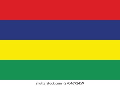 Vector illustration of the national flag of Mauritius featuring horizontal stripes of red, blue, yellow, and green.
