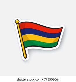 Vector illustration. National flag of Mauritius. Countries in Africa. Location symbol for travelers. Isolated on white background. Cartoon sticker with contour. Decoration for patches, prints