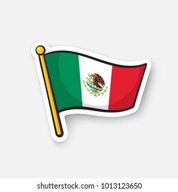 Vector illustration. National flag of Mexico. Countries of Latin America. Mexican Independence Day. Location symbol for travelers. Isolated on white background. Cartoon sticker with contour