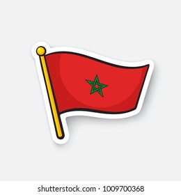 Vector illustration. National flag of Morocco. Countries in Africa. Location symbol for travelers. Isolated on white background. Cartoon sticker with contour. Decoration for patches, prints