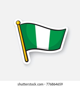Vector illustration. National flag of Nigeria. Countries in Africa. Location symbol for travelers. Isolated on white background. Cartoon sticker with contour. Decoration for patches, prints