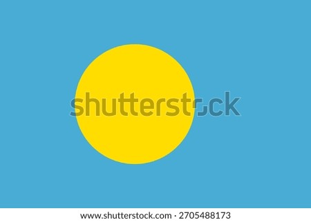 Vector illustration of the national flag of Palau with a light blue background and a yellow circle slightly off center.