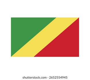 Vector illustration of the national flag of the Republic of the Congo. The flag features a diagonal tricolor of green, yellow, and red, symbolizing Pan-African unity. Isolated on a white background. S