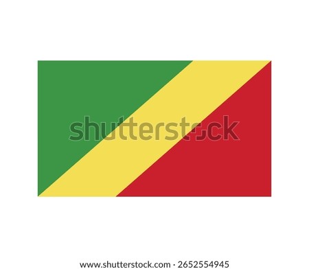 Vector illustration of the national flag of the Republic of the Congo. The flag features a diagonal tricolor of green, yellow, and red, symbolizing Pan-African unity. Isolated on a white background. S