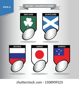 Vector illustration of national flag for rugby championship, group A