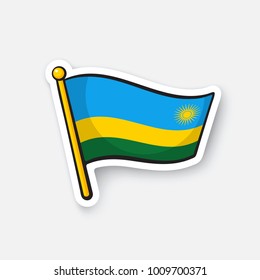 Vector illustration. National flag of Rwanda. Countries in Africa. Location symbol for travelers. Isolated on white background. Cartoon sticker with contour. Decoration for patches, prints