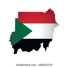 Vector illustration with national flag with shape of Sudan map (simplified). Volume shadow on the map.