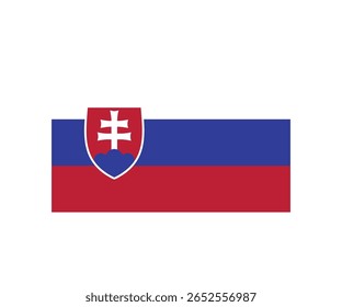 Ilustración vectorial de la bandera nacional de Eslovaquia. La bandera presenta tres franjas Horizontales en blanco, azul y rojo, con el escudo nacional: una cruz doble en tres colinas azules dentro de un rojo