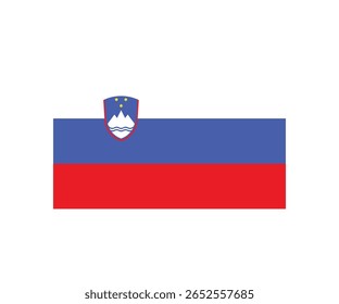 Ilustração vetorial da bandeira nacional da Eslovênia. Tricolor horizontal de branco, azul e vermelho com o brasão nacional mostrando o Monte Triglav e estrelas. Design plano limpo, isolado no branco b