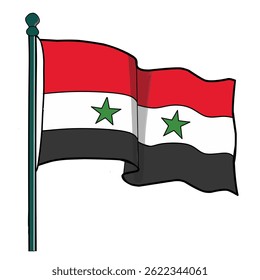 A vector illustration of the national flag of Syria featuring two green stars