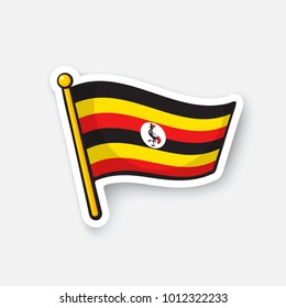 Vector illustration. National flag of Uganda. Countries in Africa. Location symbol for travelers. Isolated on white background. Cartoon sticker with contour. Decoration for patches, prints