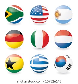 Vector illustration of national flags on spheres.