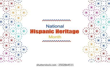 Vector illustration. National Hispanic Heritage Month. Web banner, poster, cover, splash screen, social media, backgraund with text. Perforated geimetric patterns Papel Picado, floral pattern.  