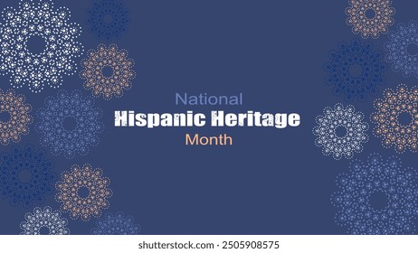 Vektorgrafik. National Hispanic Heritage Month. Webbanner, Poster, Cover, Splash Screen, Social Media, Hintergrund mit Text. Perforierte geimetrische Muster Papel Picado, Blumenmuster. 