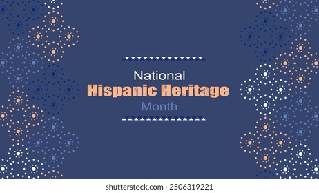 Vektorgrafik. National Hispanic Heritage Month. Webbanner, Poster, Cover, Splash Screen, Social Media, Hintergrund mit Text. Perforierte geimetrische Muster Papel Picado, Blumenmuster. 