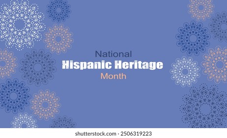 Vektorgrafik. National Hispanic Heritage Month. Webbanner, Poster, Cover, Splash Screen, Social Media, Hintergrund mit Text. Perforierte geimetrische Muster Papel Picado, Blumenmuster. 